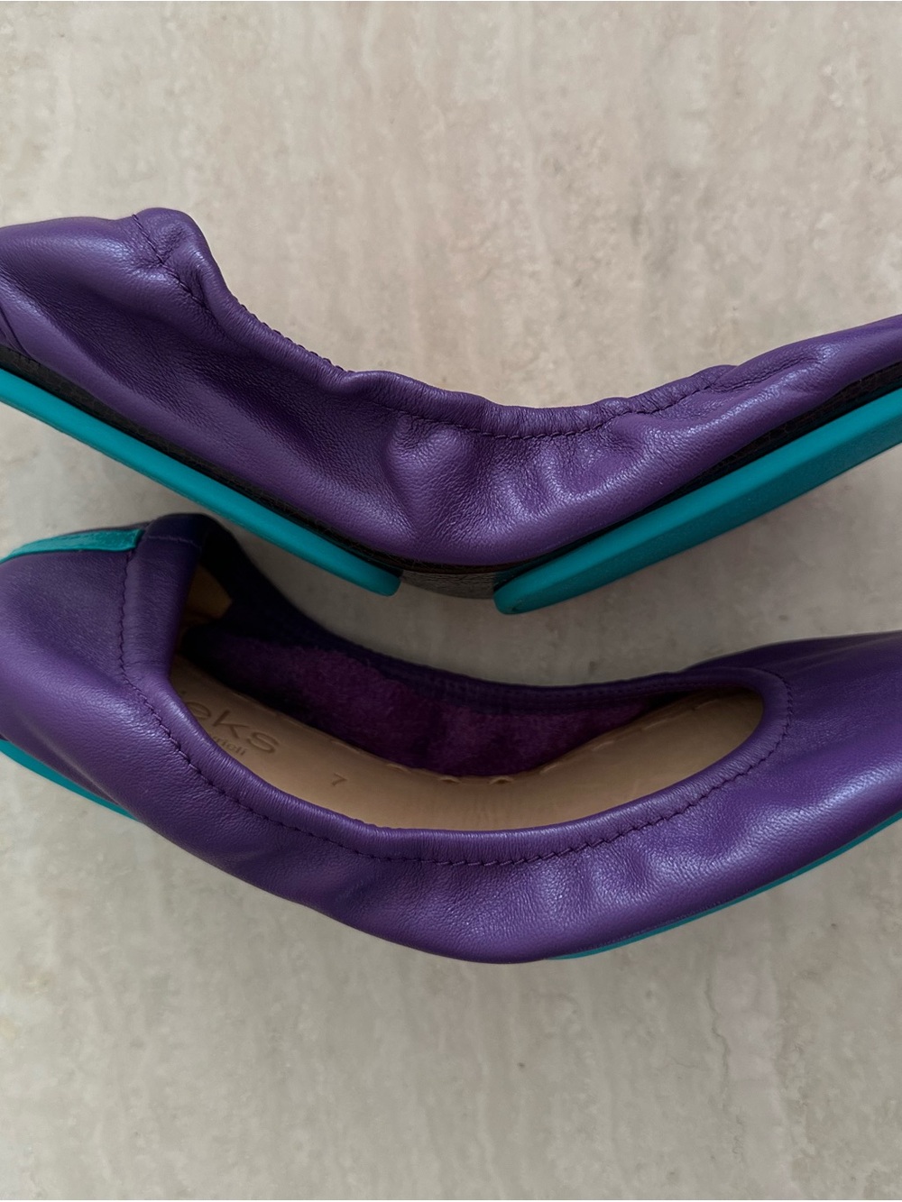 Tieks Purple Leather Ballet Flats with Teal Accent - Picture 3 of 8